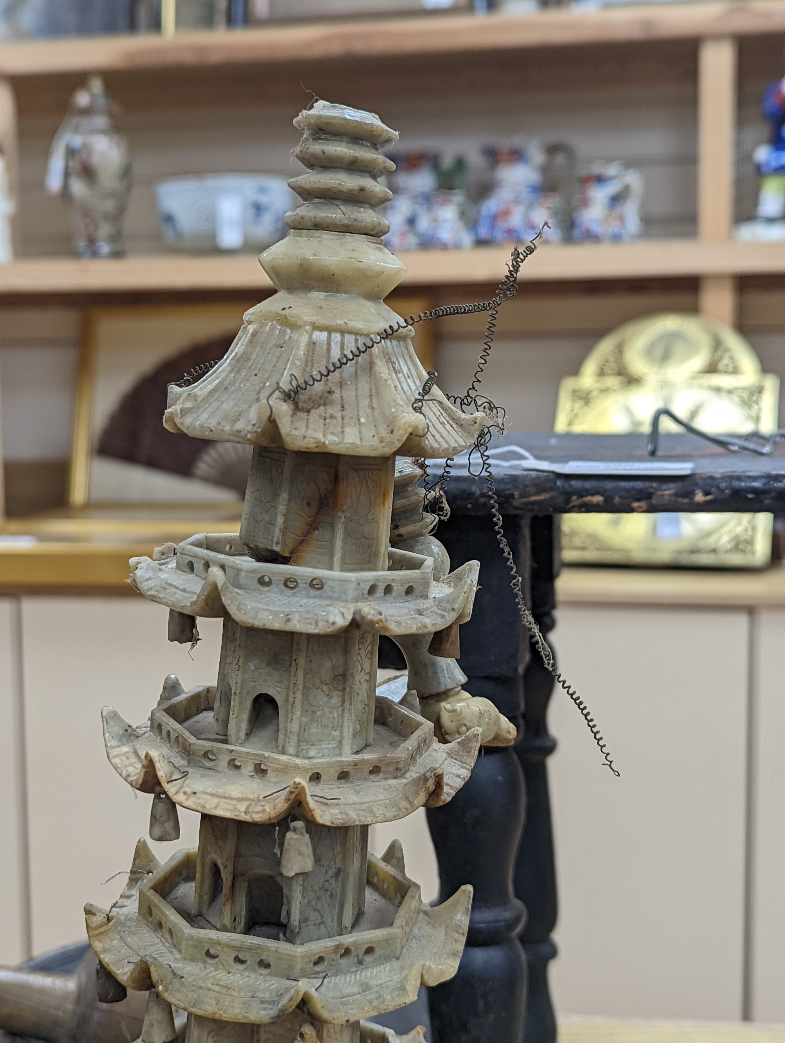 A Chinese soapstone model of a pagoda, early 20th century, 42cm